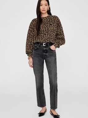 Anine Bing- Miles Sweatshirt in Black And Brown Leopard